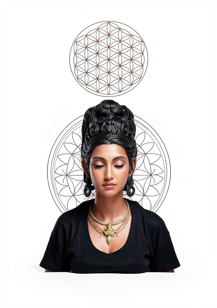 Sacred geometry eBook open on a tablet showing fractal illustrations