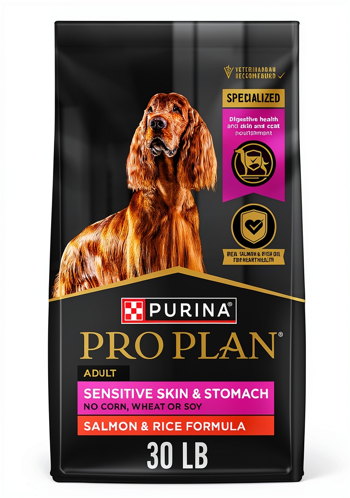 Purina dog food bag displayed in a kitchen pantry