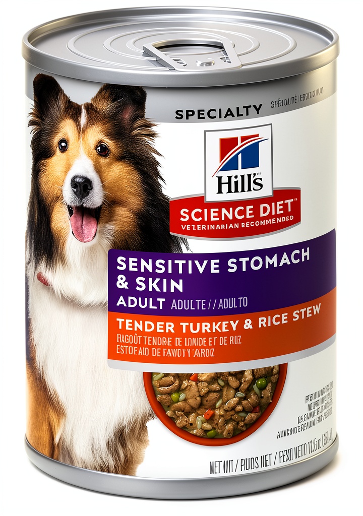 Hill's Science Diet Canned Dog Food displayed on a kitchen counter