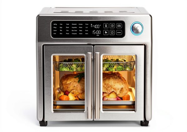 Emeril Lagasse Extra Large French Door Air Fryer Toaster Oven Combo, 24 Cooking Functions and Digital Controls, 7 Accessories Included, Stainless Steel Finish, 26QT Capacity-0