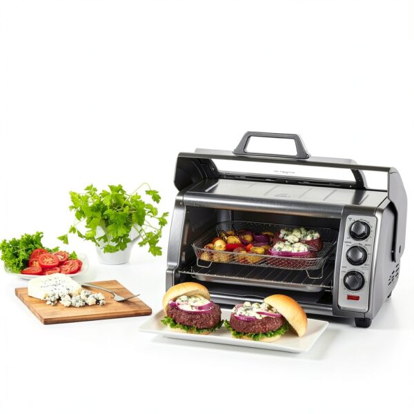 Hamilton Beach Air Fryer Toaster Oven Combo with Large Capacity, Fits 6 Slices or 12” Pizza, 4 Cooking Functions for Convection, Bake, Broil, Roll-Top Door, Easy Reach Sure-Crisp, Stainless Steel-2