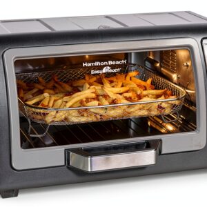Hamilton Beach Air Fryer Toaster Oven Combo with Large Capacity, Fits 6 Slices or 12” Pizza, 4 Cooking Functions for Convection, Bake, Broil, Roll-Top Door, Easy Reach Sure-Crisp, Stainless Steel-0