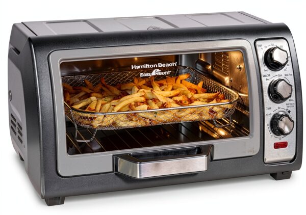 Hamilton Beach Air Fryer Toaster Oven Combo with Large Capacity, Fits 6 Slices or 12” Pizza, 4 Cooking Functions for Convection, Bake, Broil, Roll-Top Door, Easy Reach Sure-Crisp, Stainless Steel-0