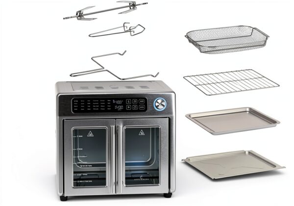 Emeril Lagasse Extra Large French Door Air Fryer Toaster Oven Combo, 24 Cooking Functions and Digital Controls, 7 Accessories Included, Stainless Steel Finish, 26QT Capacity-4