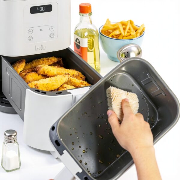 bella 4Qt Slim Air Fryer, Fits-anywhere™ Kitchenware, EverGood™ Ceramic Nonstick Coating, Adjustable Temperature, 6 Preset Cooking Options, 60 Min Auto Shutoff w Audible Tone, 3.3lb Capacity, Oatmilk-3