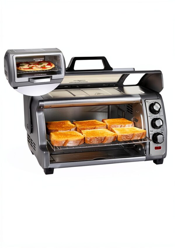 Hamilton Beach Air Fryer Toaster Oven Combo with Large Capacity, Fits 6 Slices or 12” Pizza, 4 Cooking Functions for Convection, Bake, Broil, Roll-Top Door, Easy Reach Sure-Crisp, Stainless Steel-3