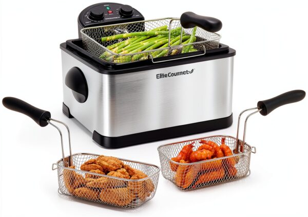 Elite Gourmet EDF-401T Electric Deep Fryer 4.5 Qt 3-Basket-0