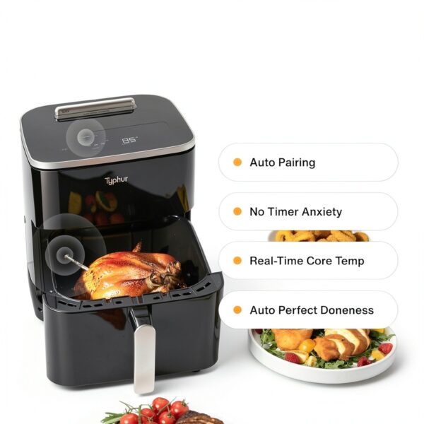 Air Fryer Typhur 8QT Sync with Wireless Thermometer Black Silver-1
