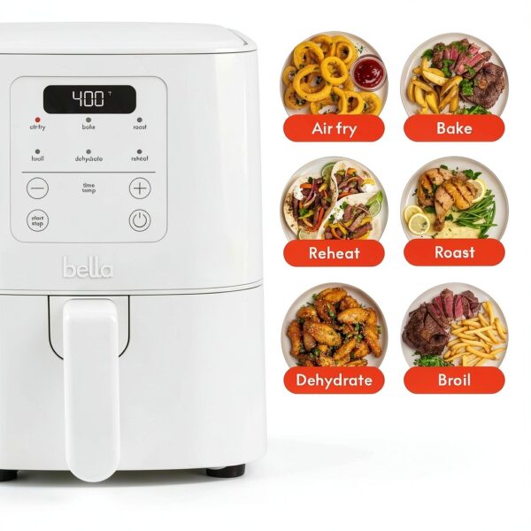 bella 4Qt Slim Air Fryer, Fits-anywhere™ Kitchenware, EverGood™ Ceramic Nonstick Coating, Adjustable Temperature, 6 Preset Cooking Options, 60 Min Auto Shutoff w Audible Tone, 3.3lb Capacity, Oatmilk-4